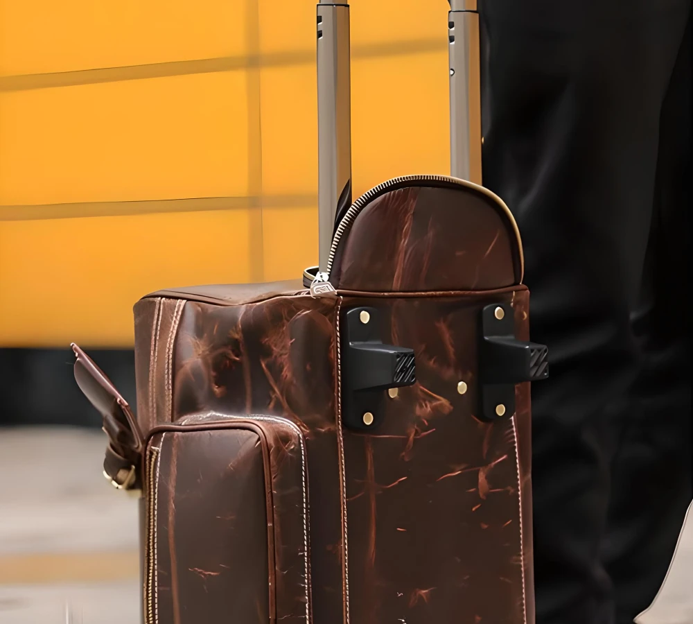 leather luggage trolley bag
